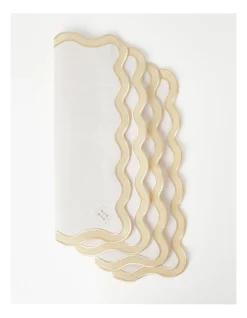 Outlet 😉 Heritage Florence Scalloped Edge Placemat Set Of 4 With Gold Rim 🔥