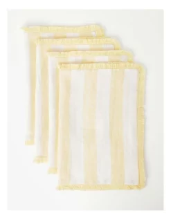 New 🤩 Australian House & Garden Fringed Linen Placemat Set Of 4 Wide Stripe In Yellow ✔️
