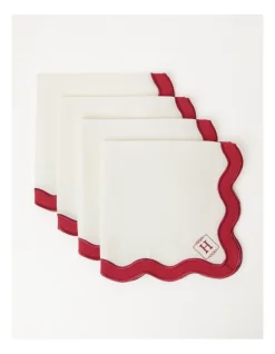 Buy 🔥 Heritage Florence Scalloped Edge Napkins Set Of 4 In Red And White 🧨