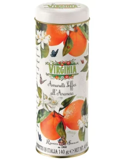 Budget 🛒 Amaretti Virginia Virginia Soft Orange Flavoured Amaretti Tin 140g 💯