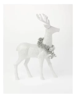 Discount β Australian House & Garden Eucalyptus Glittered Standing Reindeer W/ Wreath Decoration In White β