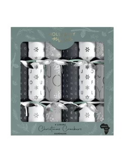 Promo 😉 Festive Luxe Luxury Silver 6 Pack Joy Noel Crackers 35 Cm In Black/White 🔔