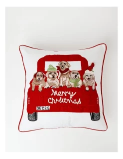 Best Pirce โญ Myer Giftorium Heirloom ๐ฆฎ Dogs On Ute Embroidered Cushion 50x50cm In Red/White ๐