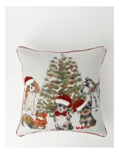 Wholesale 🎁 Myer Giftorium Heirloom 🦮 Dogs Around Tree Print Piped CushionWhite: 50X50 Cm 🔔