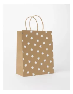 Discount ✨ Australian House & Garden Medium Eucalyptus Foiled Stars Gift Bag In Brown/Silver 😍