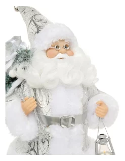 Best Sale 🔔 Myer Giftorium Luxe 30cm White And Silver Fabric Standing Santa Holding Lantern 🥰 -The Christmas Shop Sales unnamed file 343