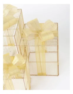 Budget 🌟 Myer Giftorium LED Gold-tone Thread Wrapped Gift Box Decoration Set Of 3 In Gold 🎁 -The Christmas Shop Sales unnamed file 346
