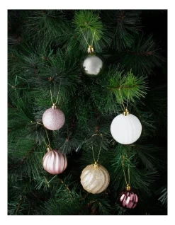 Wholesale 🌟 Myer Giftorium Luxe Assorted Champagne & Pink Shatter-Resistant Baubles 100pk ✔️