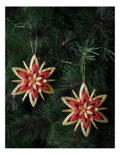 Wholesale β¨ Myer Giftorium Heirloom 4 Pk Glittered Snowflake OrnamentRed: 11cm π