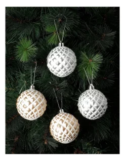 Outlet 👍 Australian House & Garden EC 4 Pk Embossed Glittered BaubleSilver/Gumnut: 8 Cm ⭐