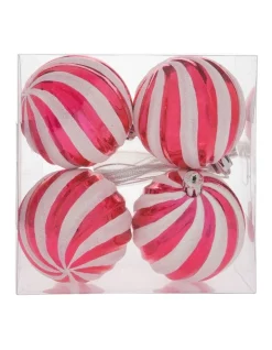 Hot Sale 🔔 Myer Giftorium Merry & Bright Set Of 4 White & Red Swirl Baubles 🔔