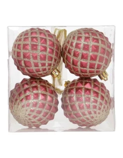 Buy 🥰 Myer Giftorium Luxe Pink Glitter Diamond Bauble 4 Pack 🧨