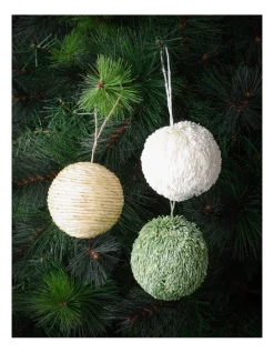 Budget ❤️ Australian House & Garden Eucalyptus Set Of 3 Straw & Paper BaublesNatural/Green/White: 8cm 😀