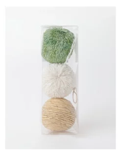 Budget ❤️ Australian House & Garden Eucalyptus Set Of 3 Straw & Paper BaublesNatural/Green/White: 8cm 😀 -The Christmas Shop Sales unnamed file 600