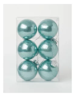 Flash Sale 🧨 Myer Giftorium Luxe 6Pk Plastic Clear Bauble With GlitterMint: 8 Cm 🎉