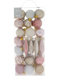 Cheapest 🧨 Myer Giftorium Luxe Assorted Deluxe Champagne & Pink Shatter-Resistant Ornaments 50pk 🌟