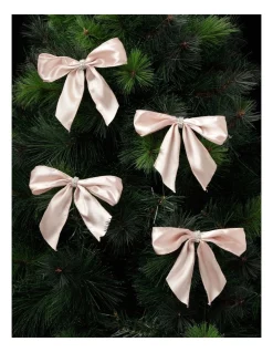 Cheapest 😀 Myer Giftorium Luxe Fabric Set Of 4 Satin Bow & Jewel ClipPink: 14 Cm 😍