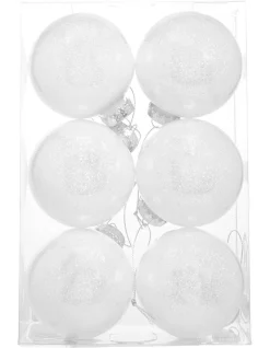 Wholesale ❤️ Australian House & Garden Eucalyptus White And Silver Baubles With Glitter Feature Set Of 6 🌟