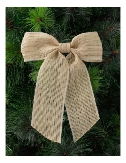 New 💯 Australian House & Garden Eucalyptus Fabric Hessian Bow W/ Glitter Trim ClipNatural: 23 Cm 🔥