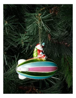 Cheapest ❤️ Myer Giftorium Merry & Bright Glass Santa On Blimp OrnamentMulti: 11cm 💯