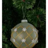 Cheapest 🔔 Myer Giftorium Luxe Glass Frosted Bauble With Grid Line & Gems 10cm In White 🤩