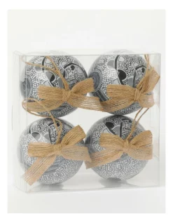 Coupon 🧨 Myer Giftorium AS X Emma Stenhouse 'My Way' Set Of 4 🎅 Christmas Baubles 8cm In Black/White ✨ -The Christmas Shop Sales unnamed file 824