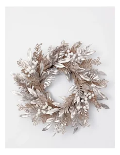 Best Sale 😉 Myer Giftorium Luxe Glittered Faux Fern Berries & Leaves Wreath In Champagne 🥰