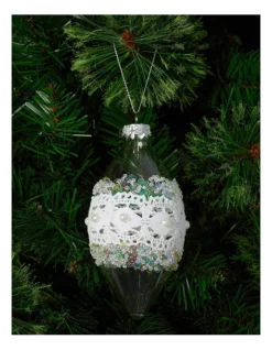 Buy 🎉 Myer Giftorium Luxe Glass Lace Flower Finial Ornament In White 💯