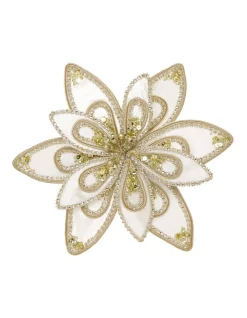 Best deal 🔔 Myer Giftorium Luxe Ivory And Gold Fabric Poinsettia On Clip 👍