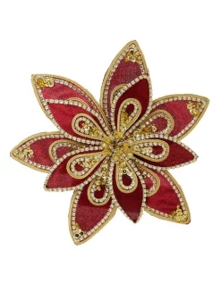 New 🎉 Myer Giftorium Heirloom Velvet Red/Gold Poinsettia Clip-On Ornament 🌟