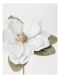 Outlet 😍 Myer Giftorium Luxe Faux Magnolia Flower With Leaves Pick 50cm In White ✔️ -The Christmas Shop Sales unnamed file 947