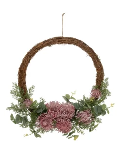 Cheapest 🌟 Australian House & Garden Eucalyptus Faux Rattan Native Flora & Bow Half 50cm Wreath Natural 😀