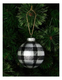 Coupon 🧨 Myer Giftorium Modern Holiday Glass Gingham Pattern Bauble 8 Cm In White/Black ✨