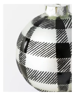 Coupon 🧨 Myer Giftorium Modern Holiday Glass Gingham Pattern Bauble 8 Cm In White/Black ✨ -The Christmas Shop Sales unnamed file 953