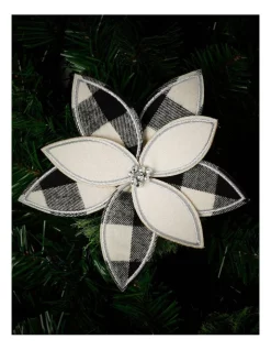 Brand new 🌟 Myer Giftorium Modern Holiday 15cm Fabric Plaid Poinsietta Clip In Black/White ❤️