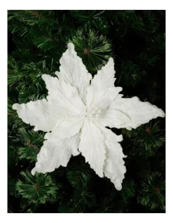 New 💯 Myer Giftorium Luxe Velvet & Glittered Poinsietta Clip 23cm In White 🎁