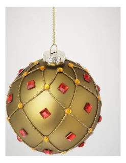 Best Sale 😍 Myer Giftorium Heirloom Glass Deco Pattern Bauble With Red Jewels Ornament 10 Cm In Gold 😍 -The Christmas Shop Sales unnamed file 994